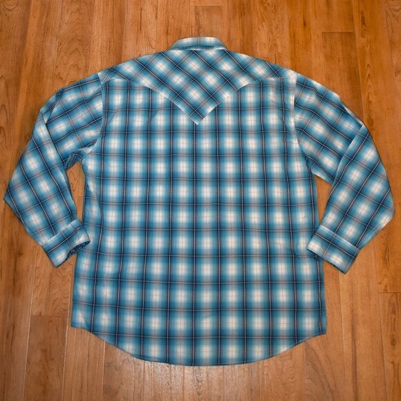 Stetson Blue Plaid Snap Front Long Sleeve Shirt Sz‎ 2XL - Picture 2 of 5